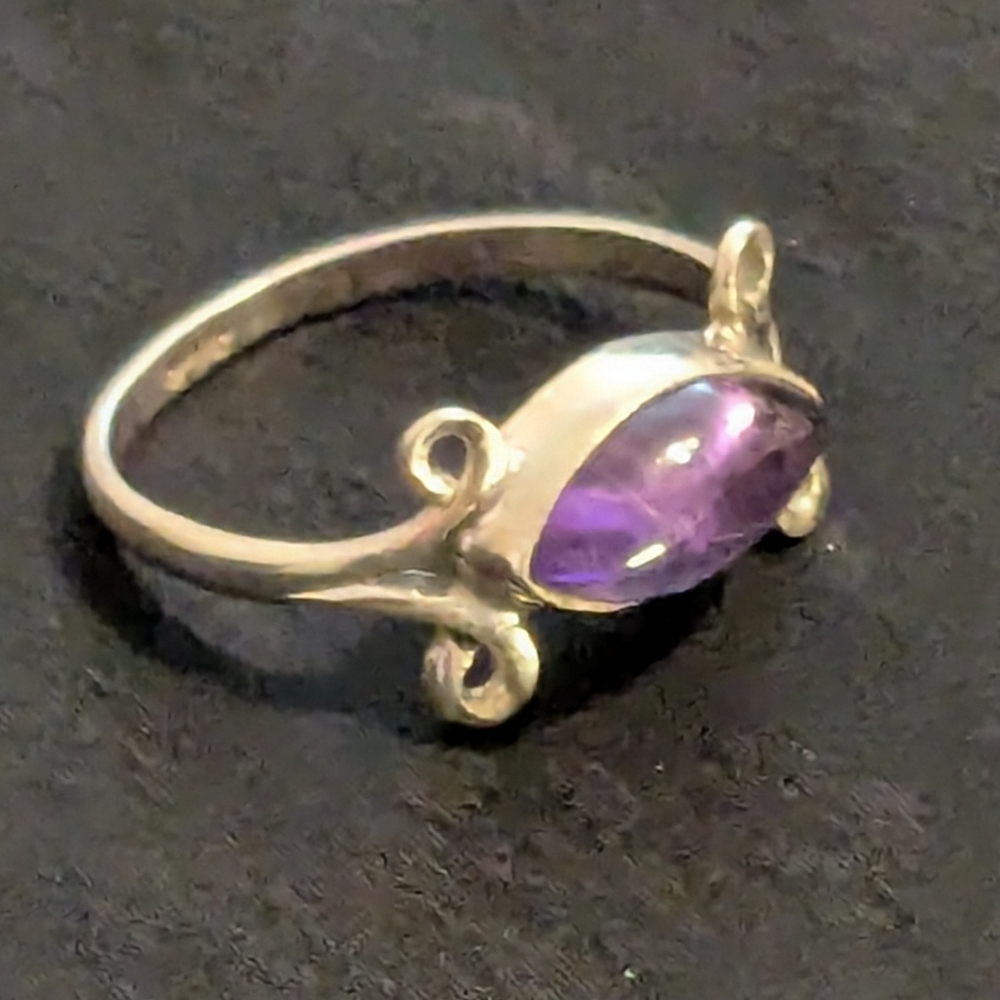 Rare Artisan Solid 925 Sterling Silver Ring Genuine Amethyst Ring Size 8 - Picture 2 of 7